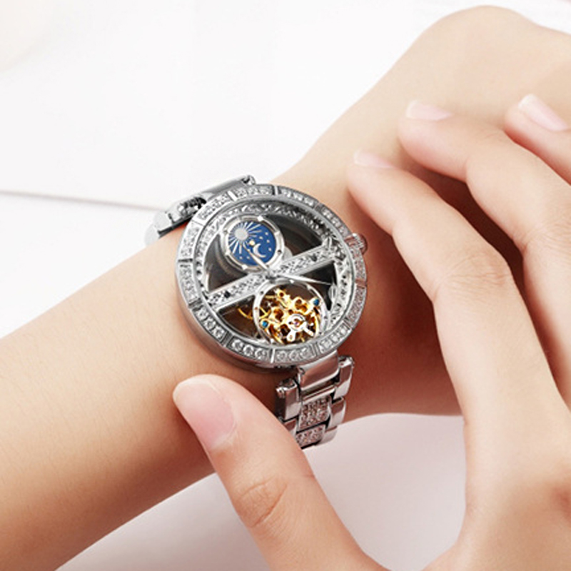 Luxury Watch Moon Phase - Dameshorloge Automatisch Vrouw Luxe Mode Waterdicht