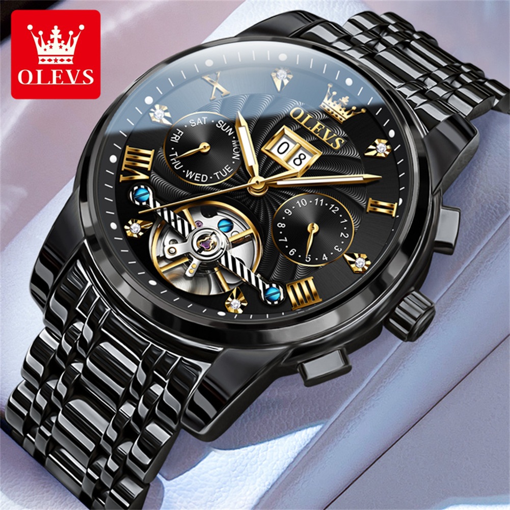 Automatic Pilot Watch - OLEVS Klassieke herenhorloges Tourbillon Multifunctioneel volautomatisch