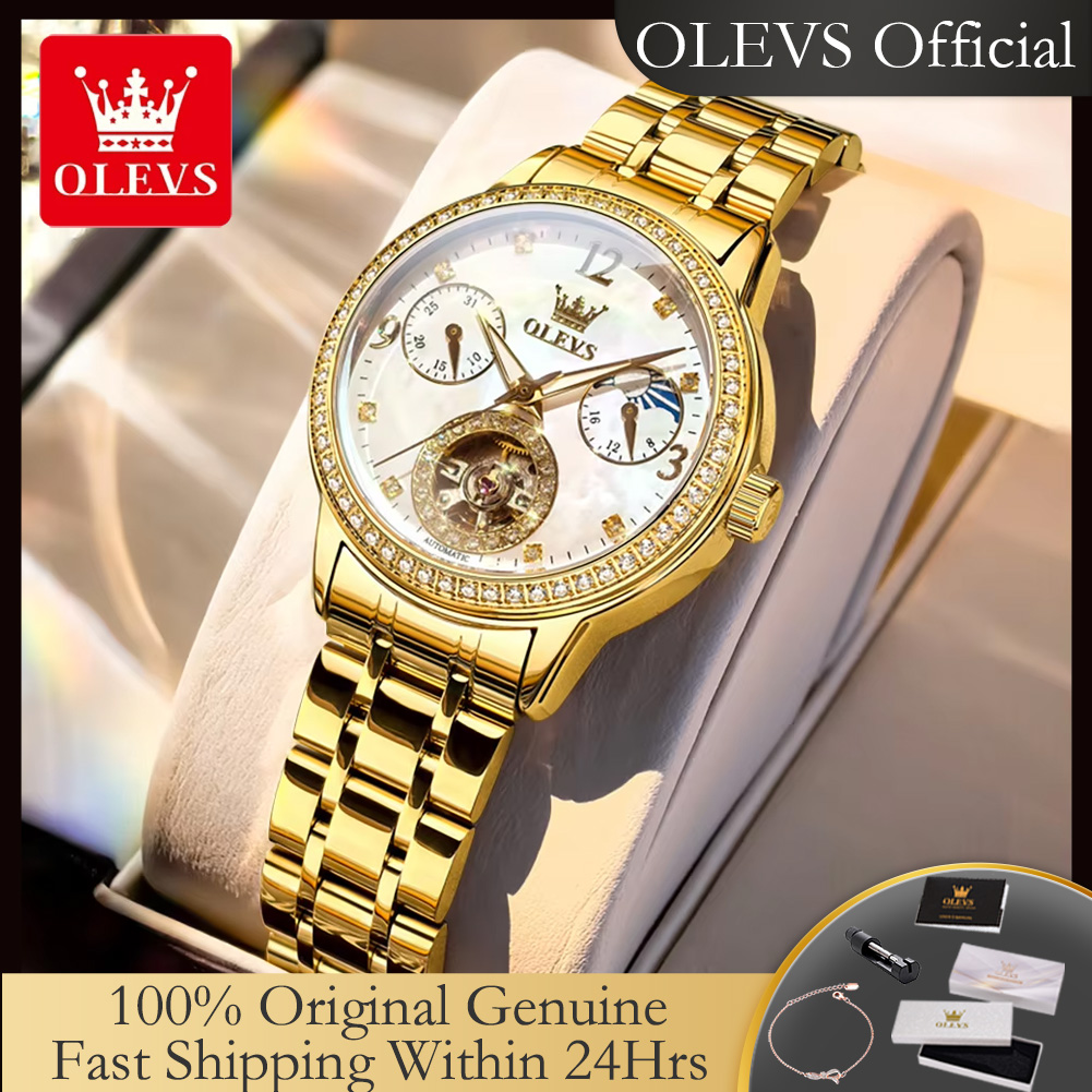 Luxury Watch Moon Phase - OLEVS 6750 Automatisch dameshorloge van roestvrij