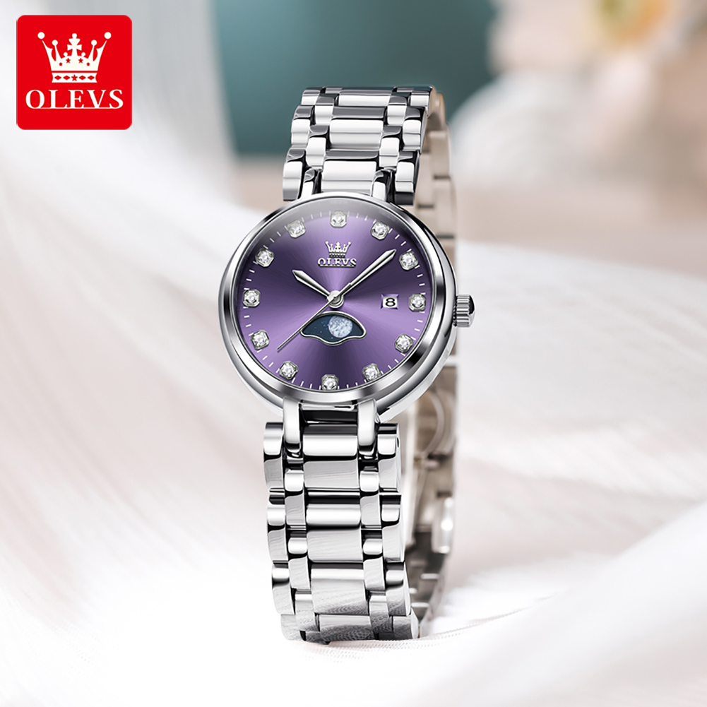 OLEVS Elegant mode paars stras - Luxury Watch Moon Phase recensie en prijs