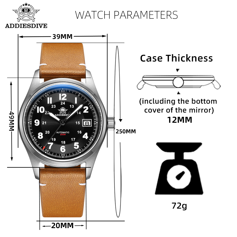 Addiesdive 39 Mm AD2048 Heren  - Automatic Pilot Watch recensie en prijs
